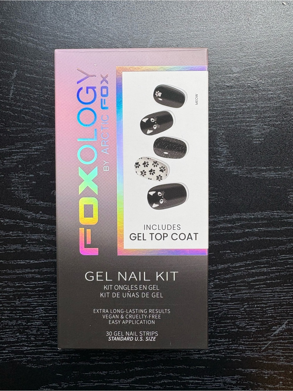 FOXOLOGY Gel Nail Kit by Arctic Fox - Black Nail Strips with Cat Designs-Meow